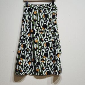 Shein Green and Black Animal Patterned Wrap Midi Skirt Size XL